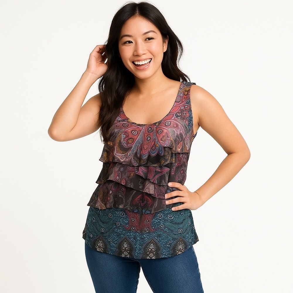 J.T.B. Fun Ruffled Colorful Tank Top Size Small
